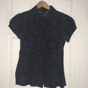 Dress shirt. Black and white polka dot.  Fitted.